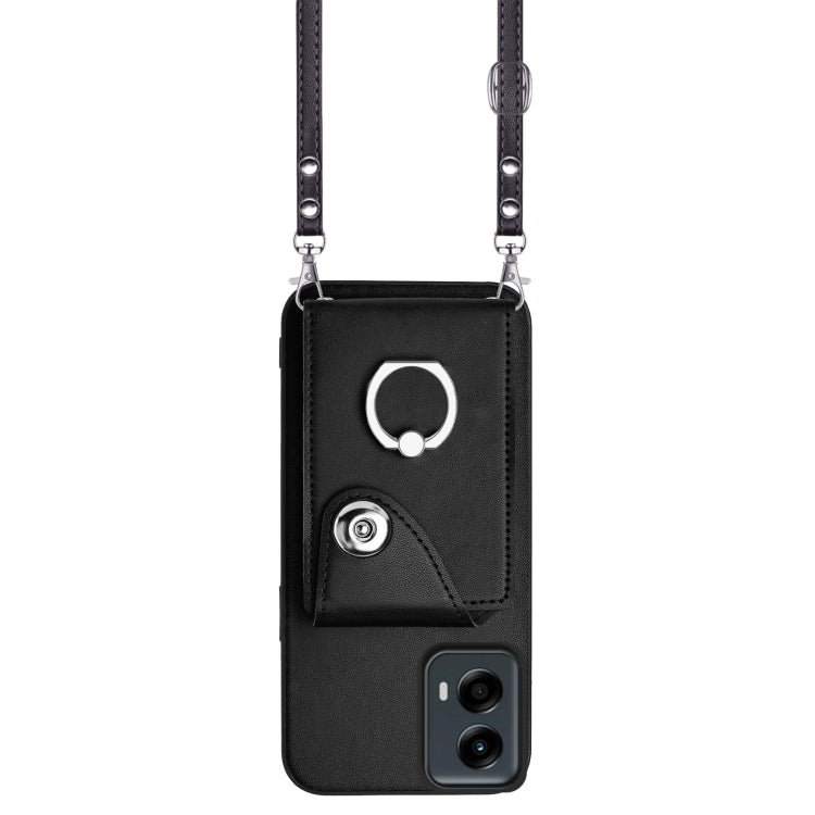 For Motorola Moto G 5G 2024 Organ Card Bag Ring Holder Phone Case with Long Lanyard(Black) - Motorola Cases by buy2fix | Online Shopping UK | buy2fix