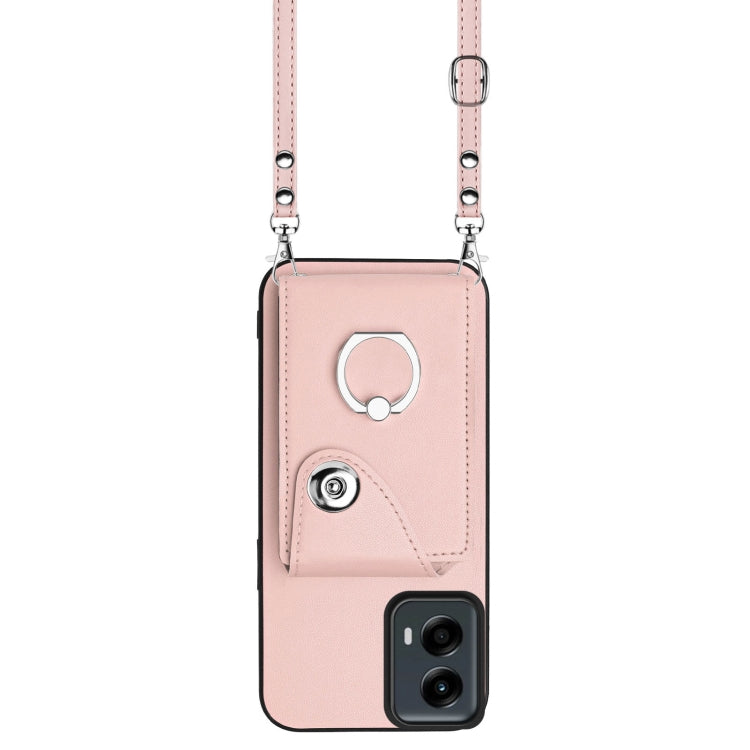 For Motorola Moto G 5G 2024 Organ Card Bag Ring Holder Phone Case with Long Lanyard(Pink) - Motorola Cases by buy2fix | Online Shopping UK | buy2fix