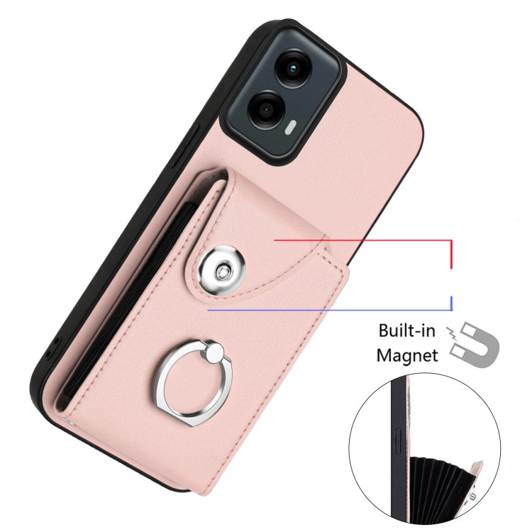 For Motorola Moto G 5G 2024 Organ Card Bag Ring Holder Phone Case with Long Lanyard(Pink) - Motorola Cases by buy2fix | Online Shopping UK | buy2fix