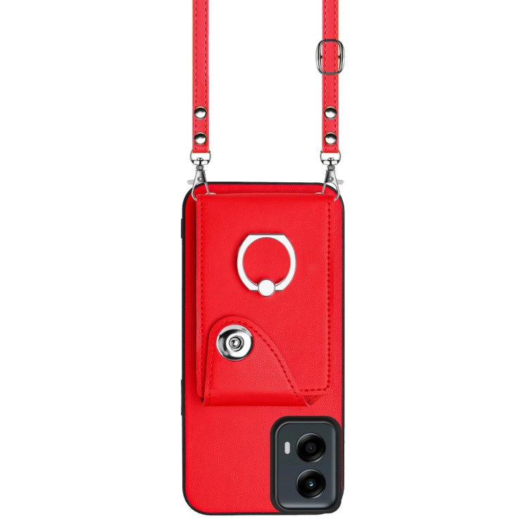 For Motorola Moto G 5G 2024 Organ Card Bag Ring Holder Phone Case with Long Lanyard(Red) - Motorola Cases by buy2fix | Online Shopping UK | buy2fix