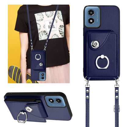 For Motorola Moto G Play 2024 5G Organ Card Bag Ring Holder Phone Case with Long Lanyard(Blue) - Motorola Cases by buy2fix | Online Shopping UK | buy2fix