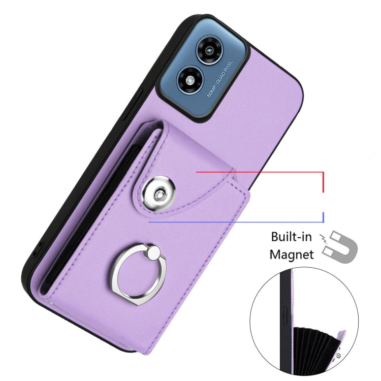 For Motorola Moto G Play 2024 5G Organ Card Bag Ring Holder Phone Case with Long Lanyard(Purple) - Motorola Cases by buy2fix | Online Shopping UK | buy2fix