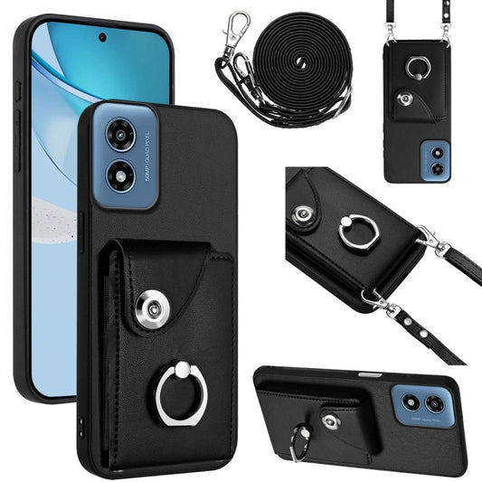 For Motorola Moto G Play 2024 5G Organ Card Bag Ring Holder Phone Case with Long Lanyard(Black) by buy2fix