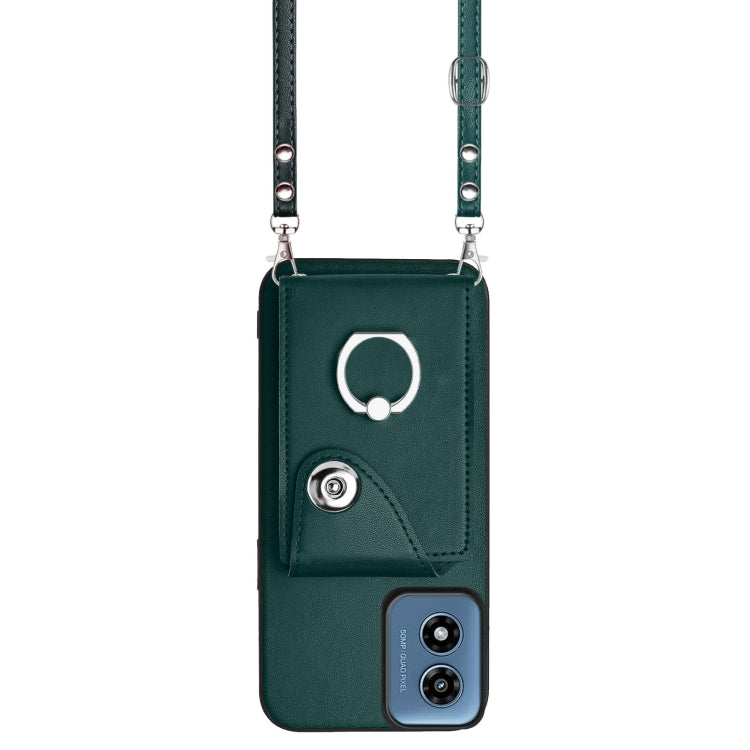 For Motorola Moto G Play 2024 5G Organ Card Bag Ring Holder Phone Case with Long Lanyard(Green) - Motorola Cases by buy2fix | Online Shopping UK | buy2fix