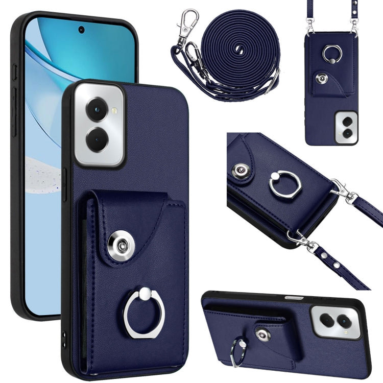 For Motorola Moto G Power 2024 5G Organ Card Bag Ring Holder Phone Case with Long Lanyard(Blue) - Motorola Cases by buy2fix | Online Shopping UK | buy2fix