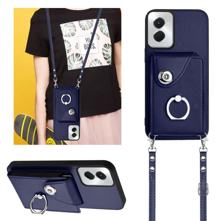 For Motorola Moto G Power 2024 5G Organ Card Bag Ring Holder Phone Case with Long Lanyard(Blue) - Motorola Cases by buy2fix | Online Shopping UK | buy2fix