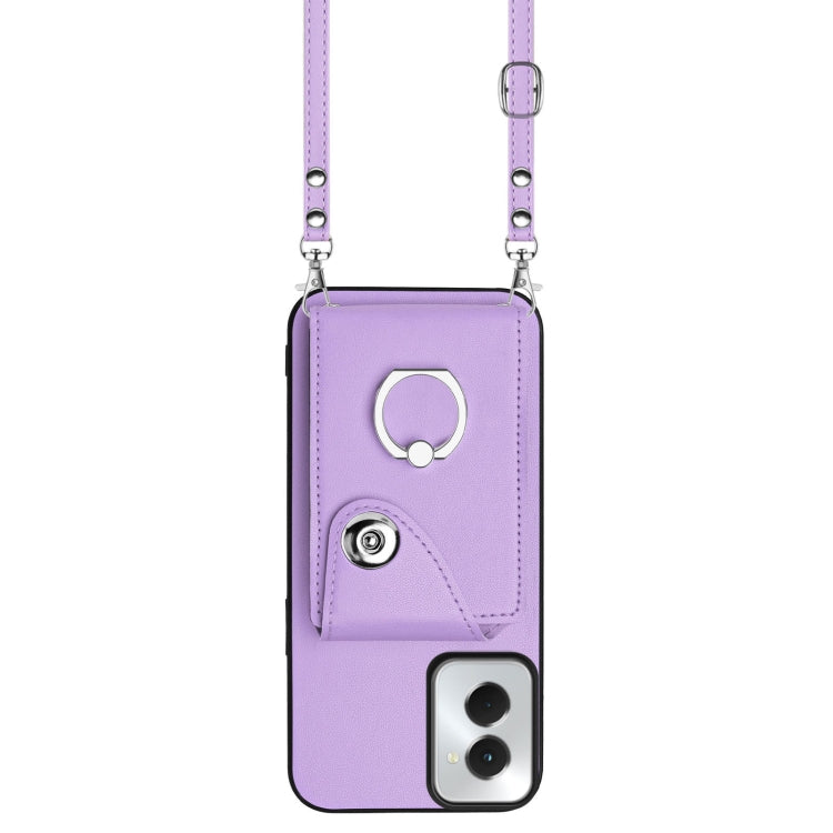 For Motorola Moto G Power 2024 5G Organ Card Bag Ring Holder Phone Case with Long Lanyard(Purple) - Motorola Cases by buy2fix | Online Shopping UK | buy2fix