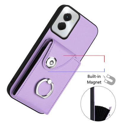 For Motorola Moto G Power 2024 5G Organ Card Bag Ring Holder Phone Case with Long Lanyard(Purple) - Motorola Cases by buy2fix | Online Shopping UK | buy2fix