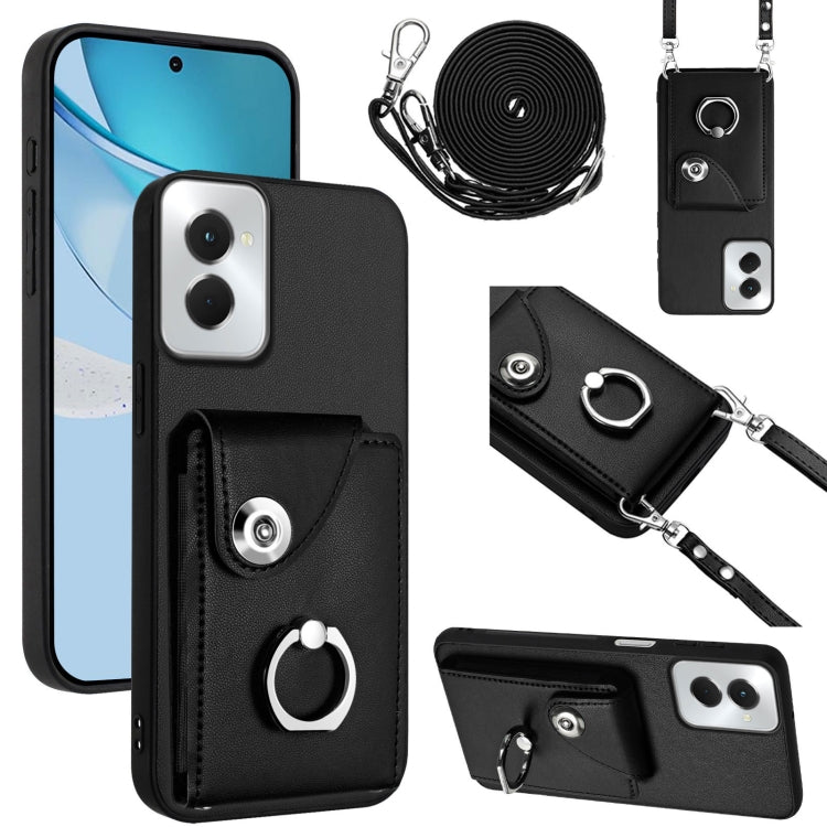 For Motorola Moto G Power 2024 5G Organ Card Bag Ring Holder Phone Case with Long Lanyard(Black) by buy2fix
