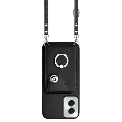 For Motorola Moto G Power 2024 5G Organ Card Bag Ring Holder Phone Case with Long Lanyard(Black) by buy2fix