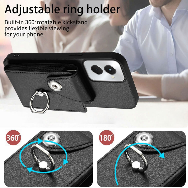 For Motorola Moto G Power 2024 5G Organ Card Bag Ring Holder Phone Case with Long Lanyard(Black) by buy2fix