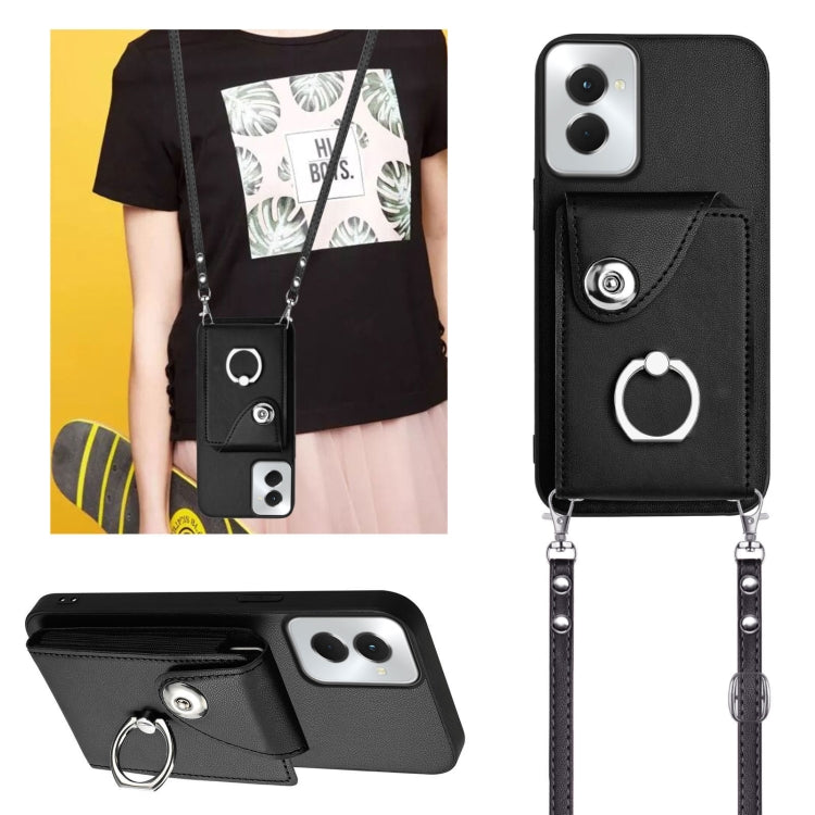 For Motorola Moto G Power 2024 5G Organ Card Bag Ring Holder Phone Case with Long Lanyard(Black) by buy2fix