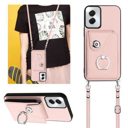 For Motorola Moto G Power 2024 5G Organ Card Bag Ring Holder Phone Case with Long Lanyard(Pink) - Motorola Cases by buy2fix | Online Shopping UK | buy2fix