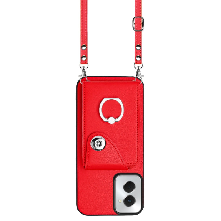 For Motorola Moto G Power 2024 5G Organ Card Bag Ring Holder Phone Case with Long Lanyard(Red) - Motorola Cases by buy2fix | Online Shopping UK | buy2fix