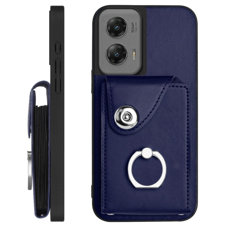 For Motorola Moto G Stylus 5G 2024 Organ Card Bag Ring Holder Phone Case with Long Lanyard(Blue) - Motorola Cases by buy2fix | Online Shopping UK | buy2fix