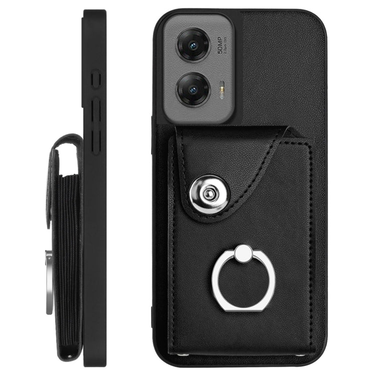 For Motorola Moto G Stylus 5G 2024 Organ Card Bag Ring Holder Phone Case with Long Lanyard(Black) - Motorola Cases by buy2fix | Online Shopping UK | buy2fix