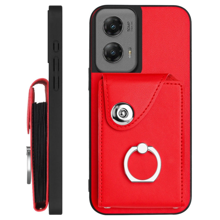 For Motorola Moto G Stylus 5G 2024 Organ Card Bag Ring Holder Phone Case with Long Lanyard(Red) - Motorola Cases by buy2fix | Online Shopping UK | buy2fix