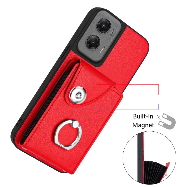 For Motorola Moto G Stylus 5G 2024 Organ Card Bag Ring Holder Phone Case with Long Lanyard(Red) - Motorola Cases by buy2fix | Online Shopping UK | buy2fix