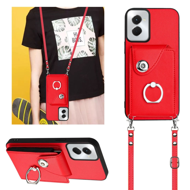 For Motorola Moto G Stylus 5G 2024 Organ Card Bag Ring Holder Phone Case with Long Lanyard(Red) - Motorola Cases by buy2fix | Online Shopping UK | buy2fix