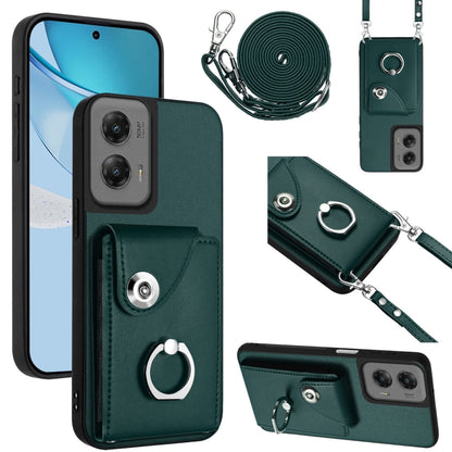 For Motorola Moto G Stylus 5G 2024 Organ Card Bag Ring Holder Phone Case with Long Lanyard(Green) - Motorola Cases by buy2fix | Online Shopping UK | buy2fix