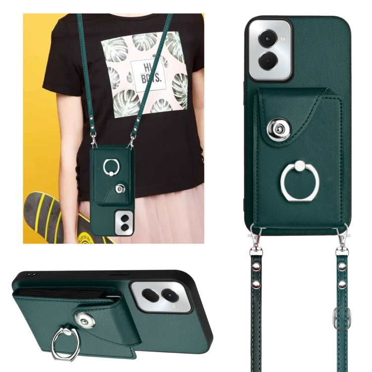 For Motorola Moto G Stylus 5G 2024 Organ Card Bag Ring Holder Phone Case with Long Lanyard(Green) - Motorola Cases by buy2fix | Online Shopping UK | buy2fix