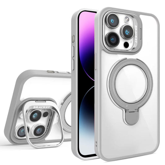 For iPhone 14 Pro Max Lens Protection & Ring Bracket MagSafe Phone Case(Grey) by buy2fix