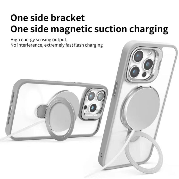 For iPhone 15 Pro Max Lens Protection & Ring Bracket MagSafe Phone Case(Grey) - iPhone 15 Pro Max Cases by buy2fix | Online Shopping UK | buy2fix