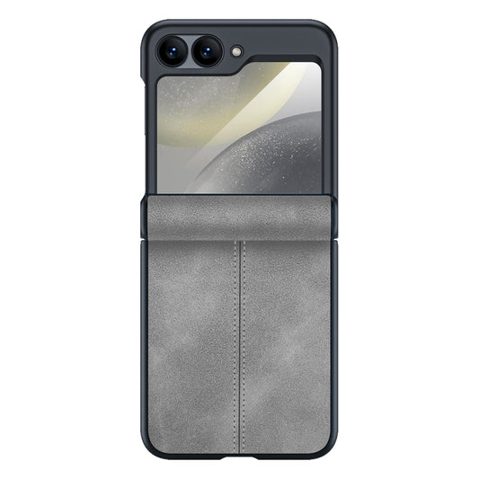 For Samsung Galaxy Z Flip6 / Flip7 FE Integrated Film Hinge Folding PU Phone Case(Grey) - Galaxy Z Flip6 5G Cases by buy2fix | Online Shopping UK | buy2fix