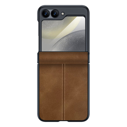 For Samsung Galaxy Z Flip6 Integrated Film Hinge Folding PU Phone Case(Brown) - Galaxy Z Flip6 5G Cases by buy2fix | Online Shopping UK | buy2fix