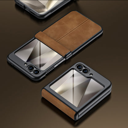 For Samsung Galaxy Z Flip6 Integrated Film Hinge Folding PU Phone Case(Brown) - Galaxy Z Flip6 5G Cases by buy2fix | Online Shopping UK | buy2fix