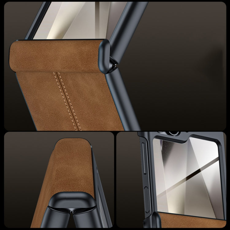 For Samsung Galaxy Z Flip6 Integrated Film Hinge Folding PU Phone Case(Brown) - Galaxy Z Flip6 5G Cases by buy2fix | Online Shopping UK | buy2fix