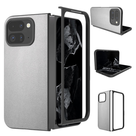 For Google Pixel 9 Pro Fold PU Leather Black Frame Full Coverage Phone Case(Silver) - Google Cases by buy2fix | Online Shopping UK | buy2fix