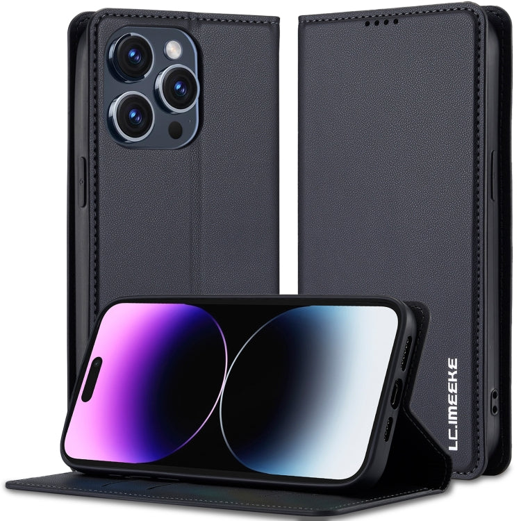 For iPhone 14 Pro Max LC.IMEEKE L1 Series Frosted Fine Texture PU Phone Case(Black) - iPhone 14 Pro Max Cases by LC.IMEEKE | Online Shopping UK | buy2fix