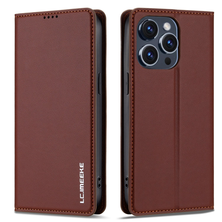 For iPhone 14 Pro Max LC.IMEEKE L1 Series Frosted Fine Texture PU Phone Case(Brown) - iPhone 14 Pro Max Cases by LC.IMEEKE | Online Shopping UK | buy2fix