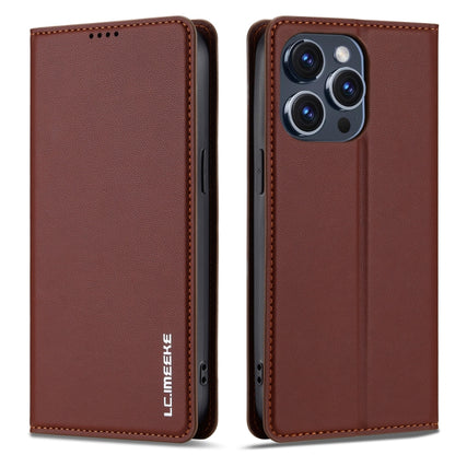 For iPhone 14 Pro Max LC.IMEEKE L1 Series Frosted Fine Texture PU Phone Case(Brown) - iPhone 14 Pro Max Cases by LC.IMEEKE | Online Shopping UK | buy2fix