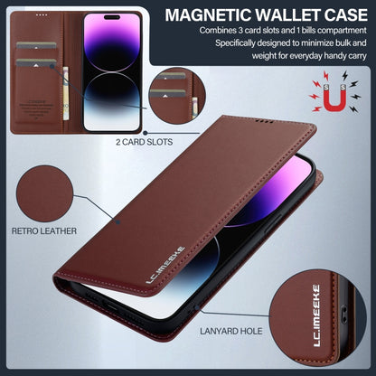 For iPhone 14 Pro Max LC.IMEEKE L1 Series Frosted Fine Texture PU Phone Case(Brown) - iPhone 14 Pro Max Cases by LC.IMEEKE | Online Shopping UK | buy2fix