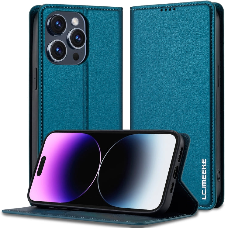 For iPhone 14 Pro Max LC.IMEEKE L1 Series Frosted Fine Texture PU Phone Case(Blue) - iPhone 14 Pro Max Cases by LC.IMEEKE | Online Shopping UK | buy2fix