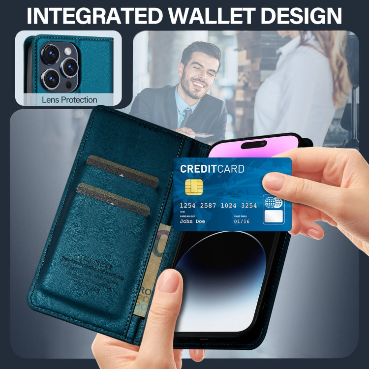 For iPhone 14 Pro Max LC.IMEEKE L1 Series Frosted Fine Texture PU Phone Case(Blue) - iPhone 14 Pro Max Cases by LC.IMEEKE | Online Shopping UK | buy2fix