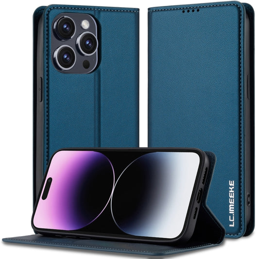For iPhone 14 Pro LC.IMEEKE L1 Series Frosted Fine Texture PU Phone Case(Blue) - iPhone 14 Pro Cases by LC.IMEEKE | Online Shopping UK | buy2fix