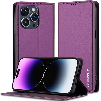 For iPhone 14 Pro LC.IMEEKE L1 Series Frosted Fine Texture PU Phone Case(Purple) - iPhone 14 Pro Cases by LC.IMEEKE | Online Shopping UK | buy2fix