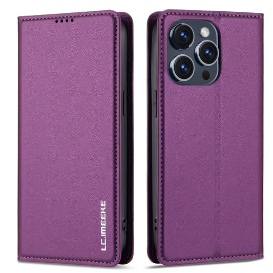 For iPhone 14 Pro LC.IMEEKE L1 Series Frosted Fine Texture PU Phone Case(Purple) - iPhone 14 Pro Cases by LC.IMEEKE | Online Shopping UK | buy2fix