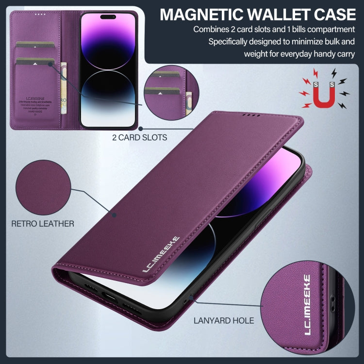 For iPhone 14 Pro LC.IMEEKE L1 Series Frosted Fine Texture PU Phone Case(Purple) - iPhone 14 Pro Cases by LC.IMEEKE | Online Shopping UK | buy2fix