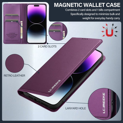 For iPhone 14 Pro LC.IMEEKE L1 Series Frosted Fine Texture PU Phone Case(Purple) - iPhone 14 Pro Cases by LC.IMEEKE | Online Shopping UK | buy2fix