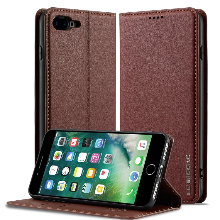 For iPhone 7 Plus / 8 Plus LC.IMEEKE L1 Series Frosted Fine Texture PU Phone Case(Brown) - More iPhone Cases by LC.IMEEKE | Online Shopping UK | buy2fix