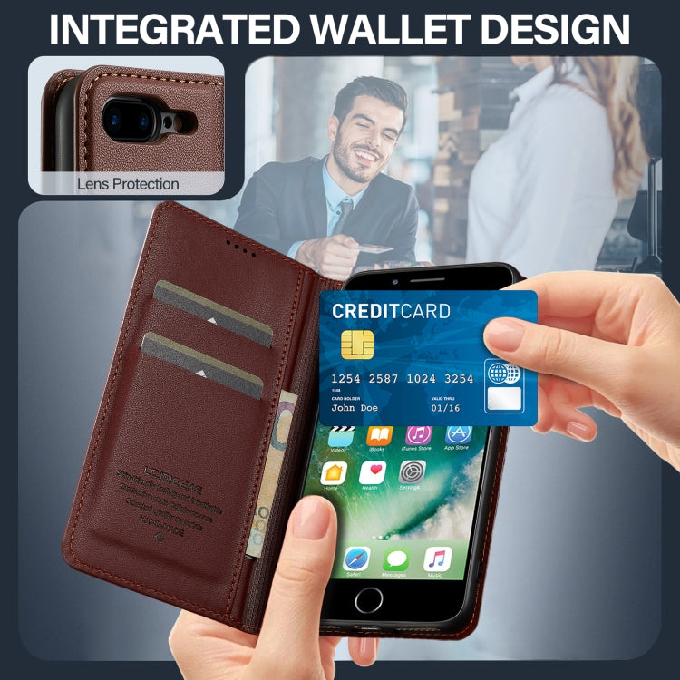 For iPhone 7 Plus / 8 Plus LC.IMEEKE L1 Series Frosted Fine Texture PU Phone Case(Brown) - More iPhone Cases by LC.IMEEKE | Online Shopping UK | buy2fix