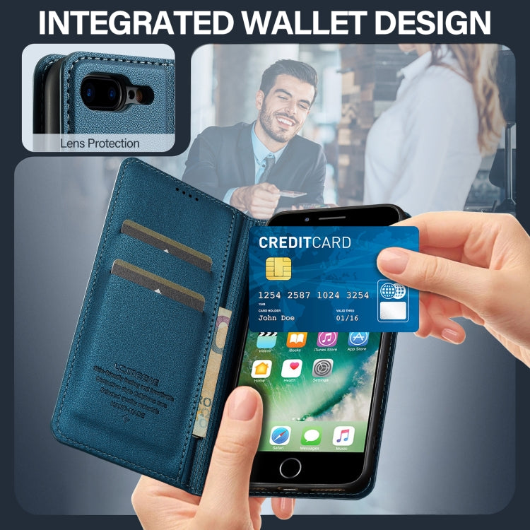 For iPhone 7 Plus / 8 Plus LC.IMEEKE L1 Series Frosted Fine Texture PU Phone Case(Blue) - More iPhone Cases by LC.IMEEKE | Online Shopping UK | buy2fix