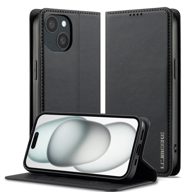 For iPhone 15 LC.IMEEKE L1 Series Frosted Fine Texture PU Phone Case(Black) - iPhone 15 Cases by LC.IMEEKE | Online Shopping UK | buy2fix