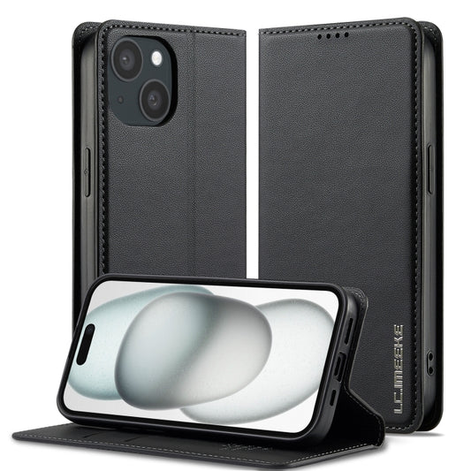 For iPhone 15 LC.IMEEKE L1 Series Frosted Fine Texture PU Phone Case(Black) - iPhone 15 Cases by LC.IMEEKE | Online Shopping UK | buy2fix