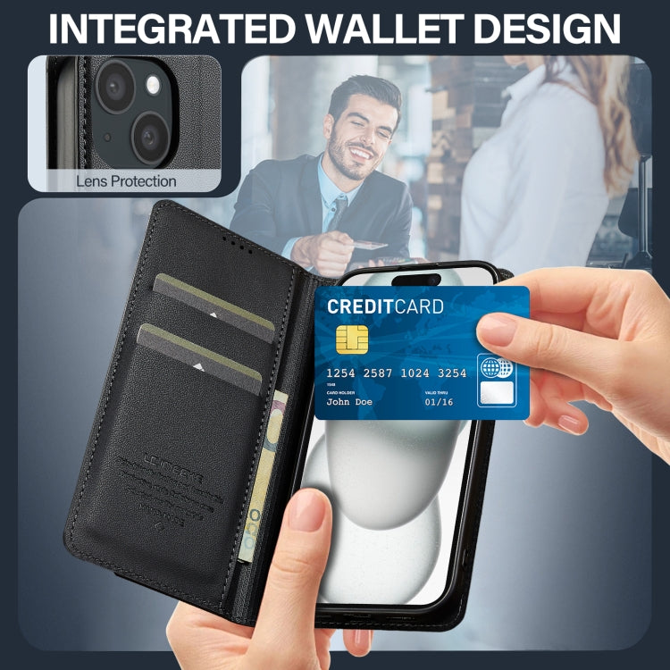 For iPhone 15 LC.IMEEKE L1 Series Frosted Fine Texture PU Phone Case(Black) - iPhone 15 Cases by LC.IMEEKE | Online Shopping UK | buy2fix