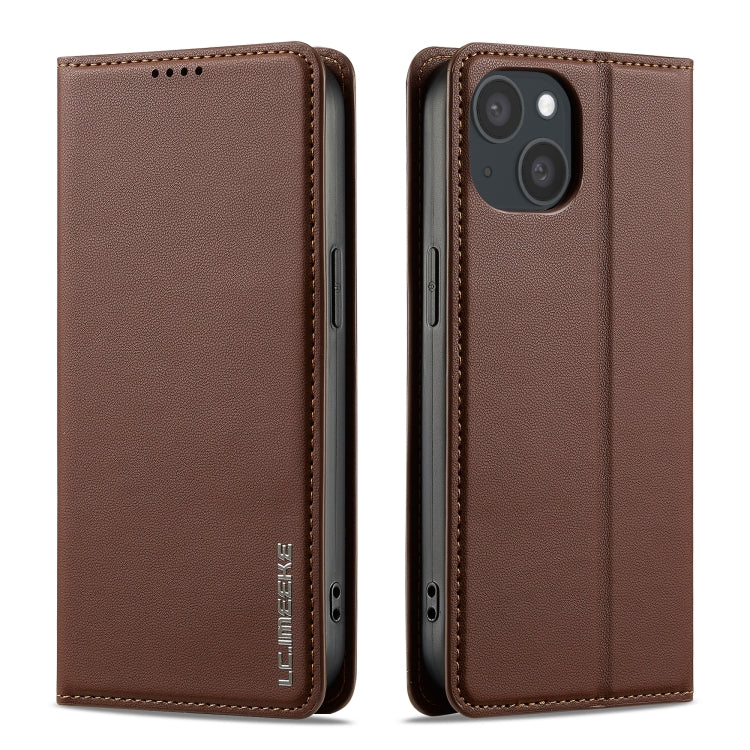 For iPhone 15 LC.IMEEKE L1 Series Frosted Fine Texture PU Phone Case(Brown) - iPhone 15 Cases by LC.IMEEKE | Online Shopping UK | buy2fix